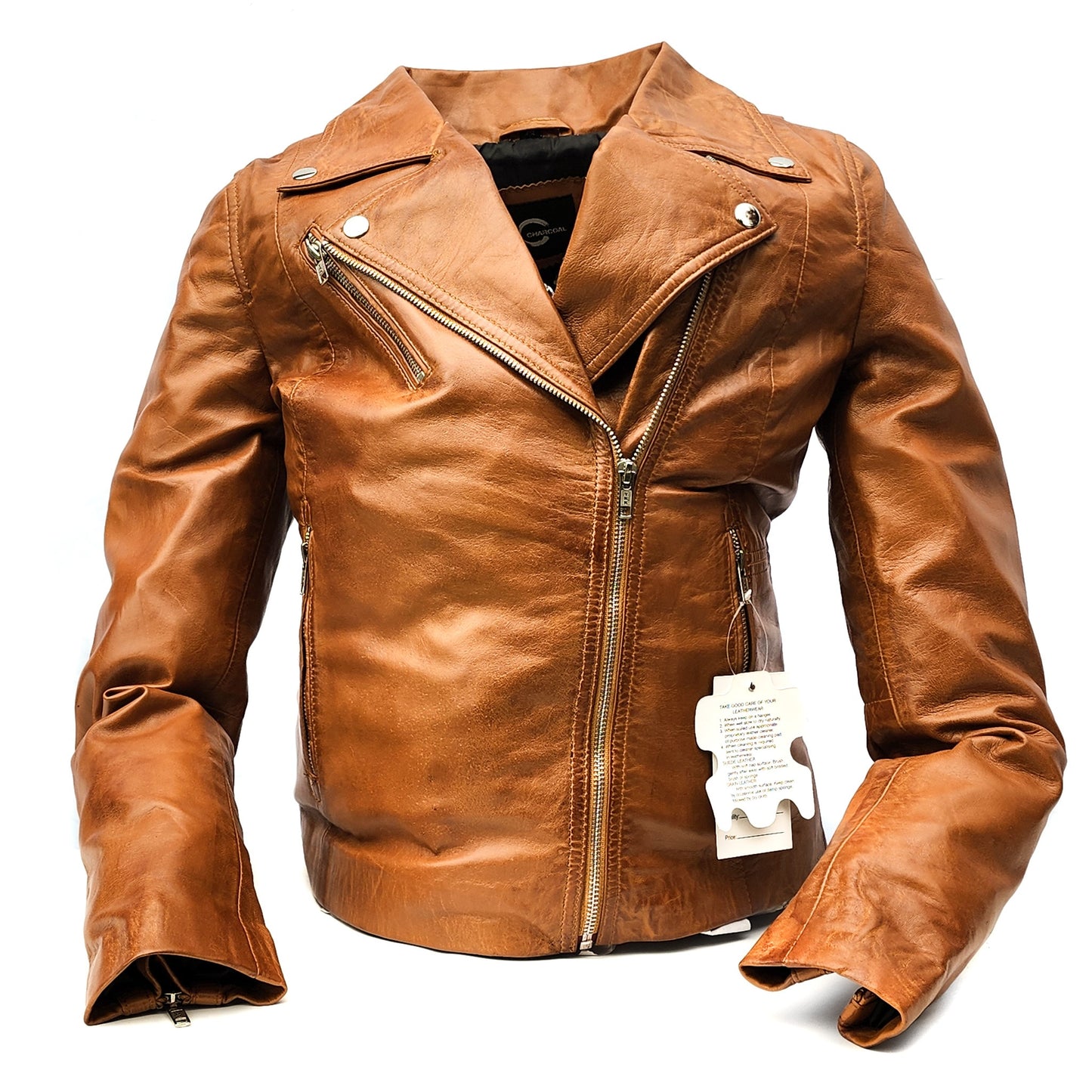 Desert Drift - Womens REAL Genuine Leather Jacket - Tan Side Zip