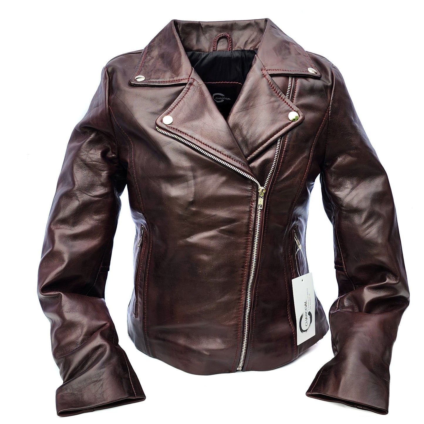 Merlot Ridge - Womens REAL Genuine Leather Jacket - Burgundy Side Zip