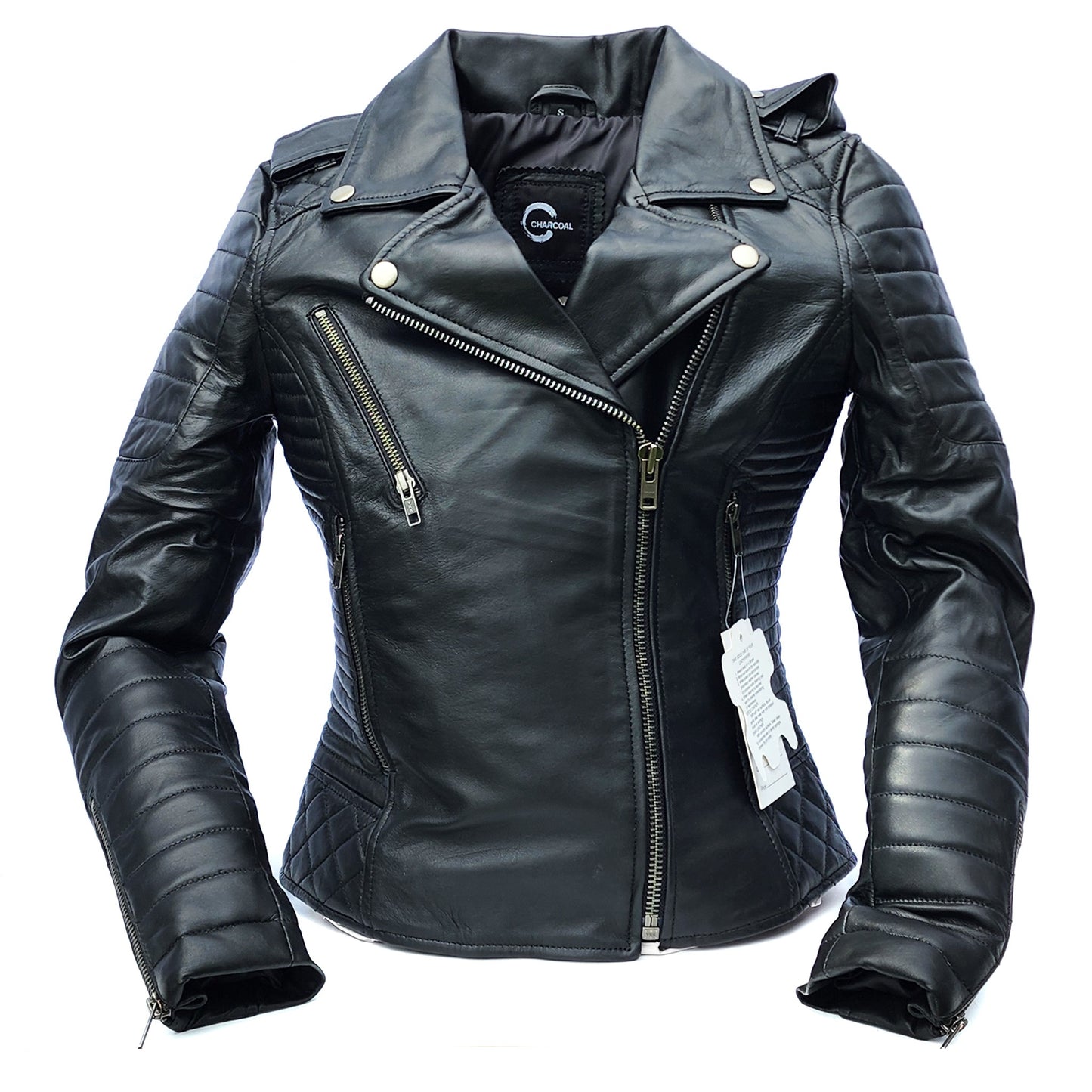 Mystic Rider - Womens REAL Genuine Leather Jacket - Black Side Zip Ribbed