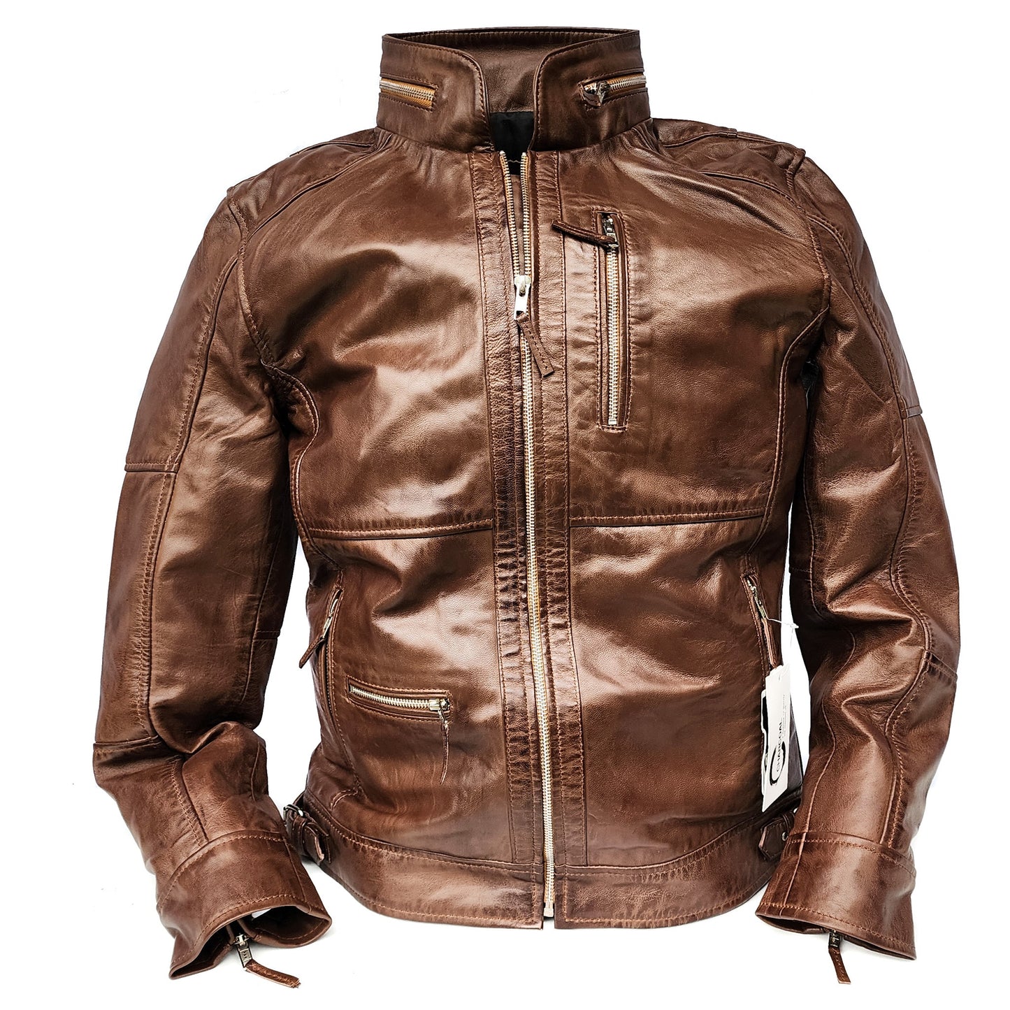 The Grizzly - Mens REAL Genuine Leather Jacket - Classic Brown
