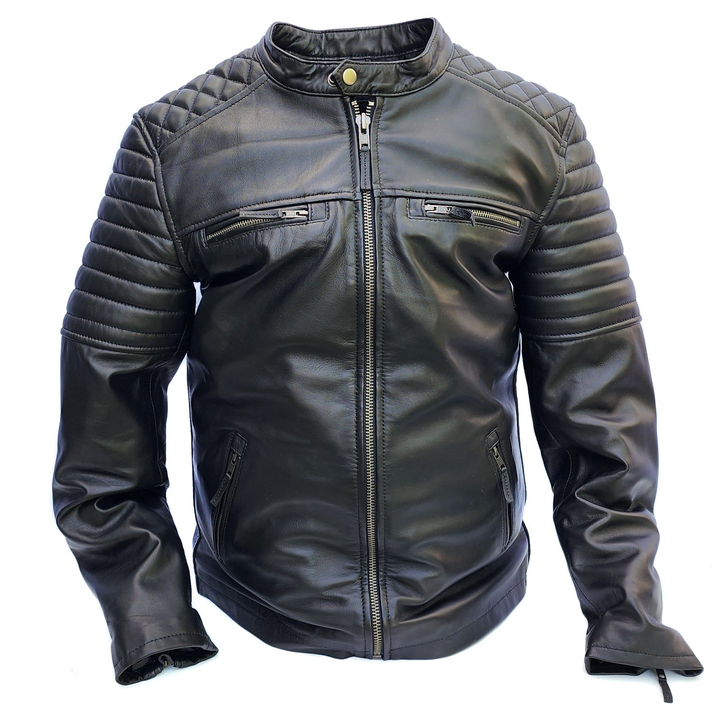 Urban Armor - Mens REAL Genuine Leather Jacket - Black Ribbed & Quilted