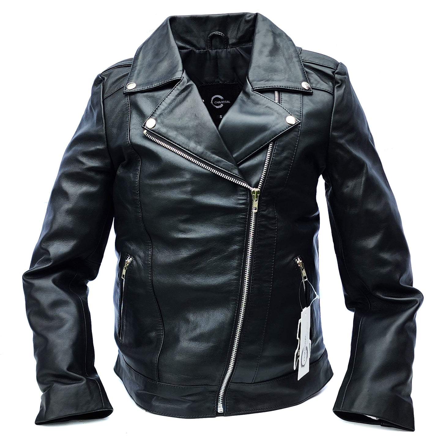 Viper Black - Womens REAL Genuine Leather Jacket - Black Side Zip