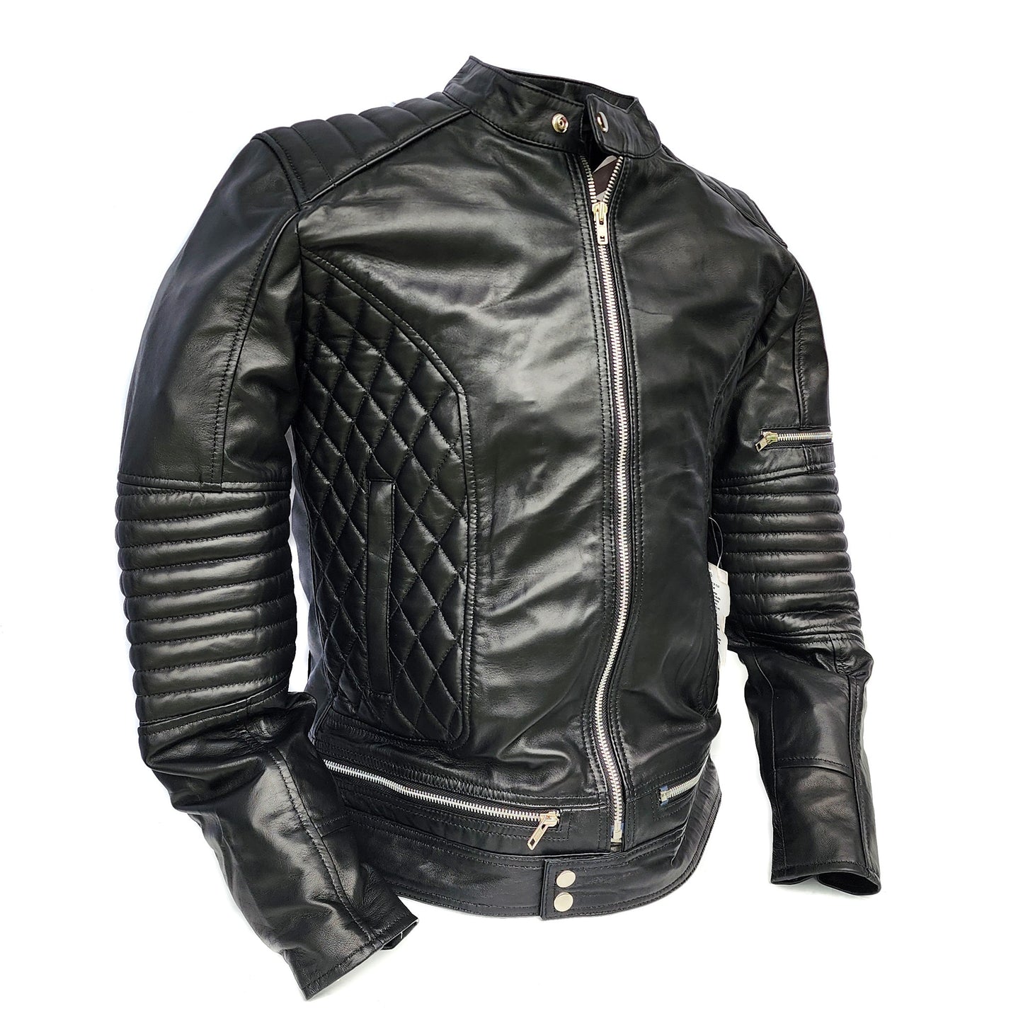 Blackout - Mens REAL Genuine Leather Jacket - Black Ribbed & Quilted