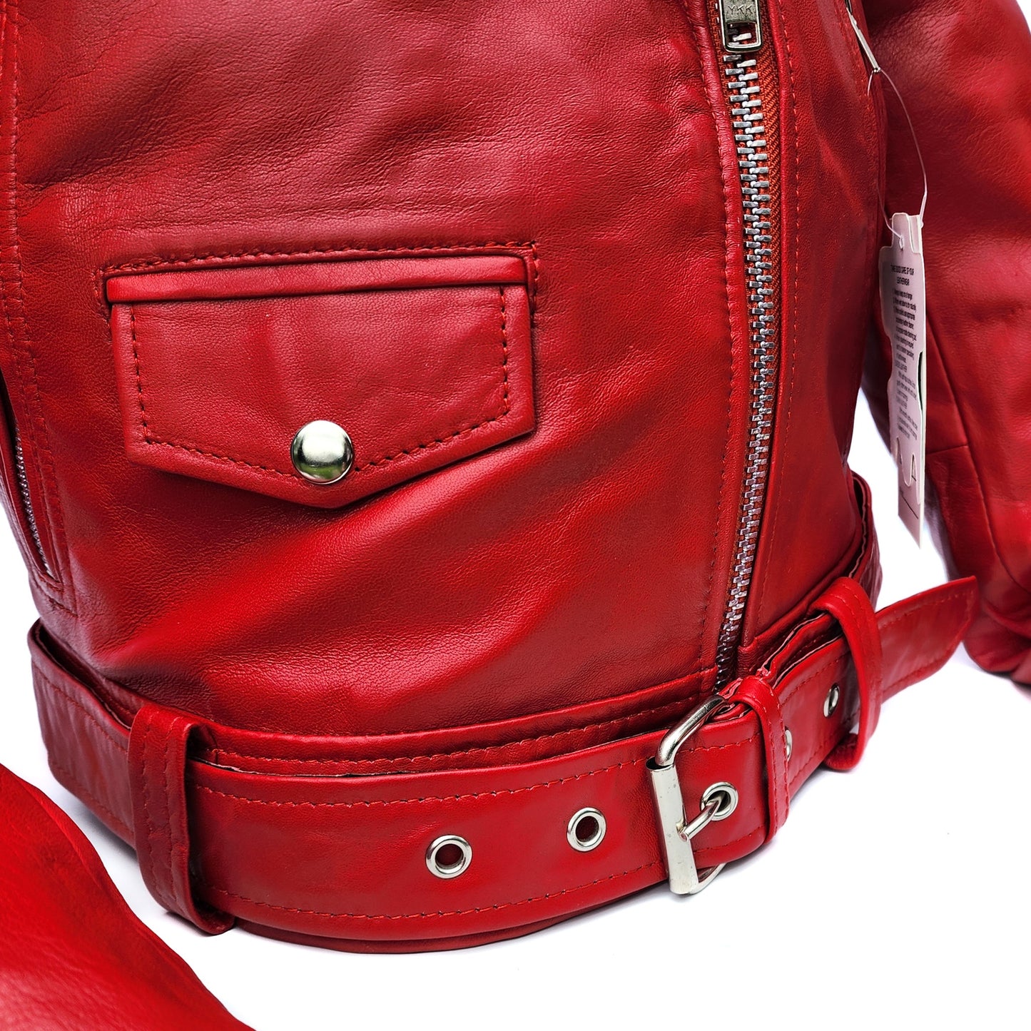 Cherry Blaze - Womens REAL Genuine Leather Jacket - Red Side Zip