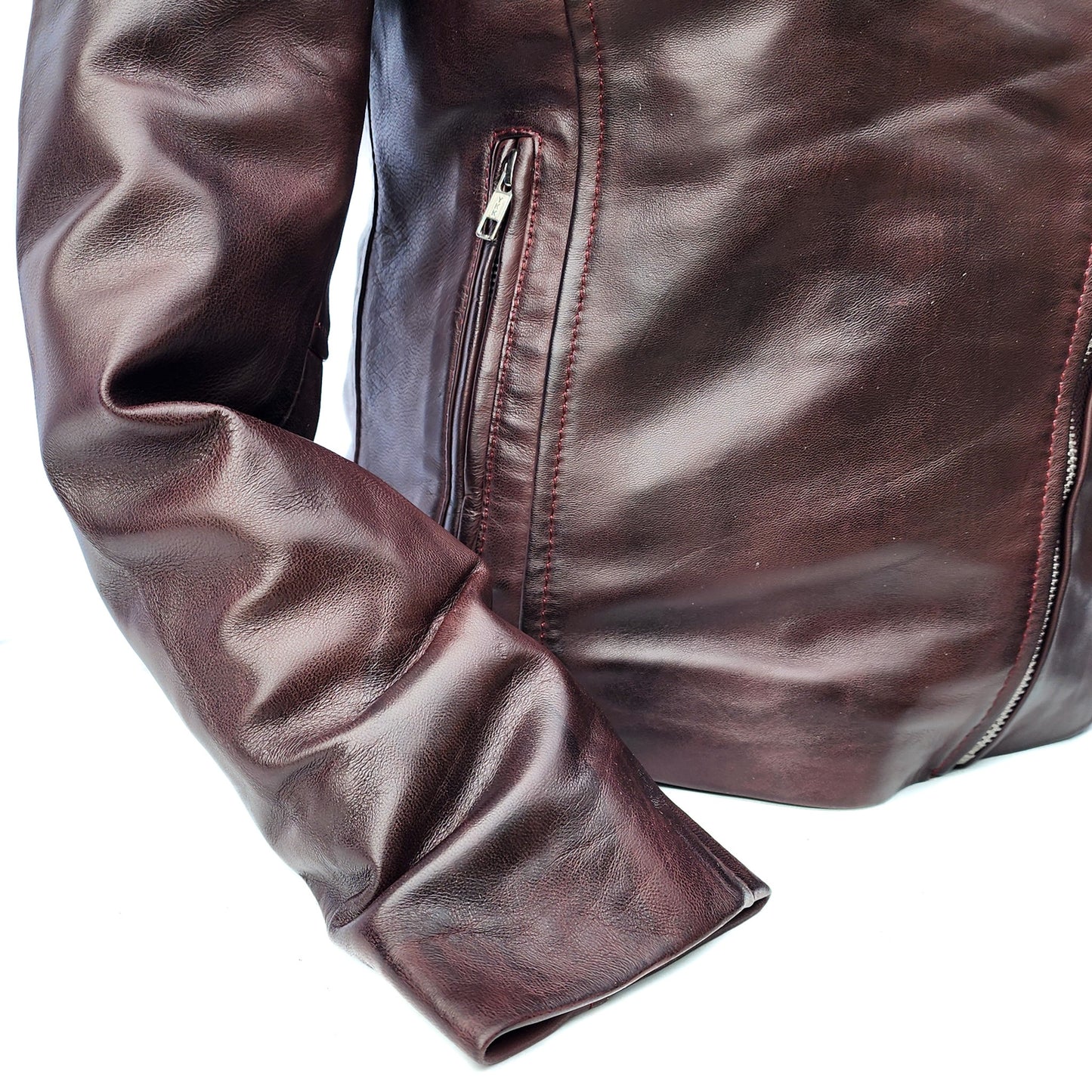 Merlot Ridge - Womens REAL Genuine Leather Jacket - Burgundy Side Zip