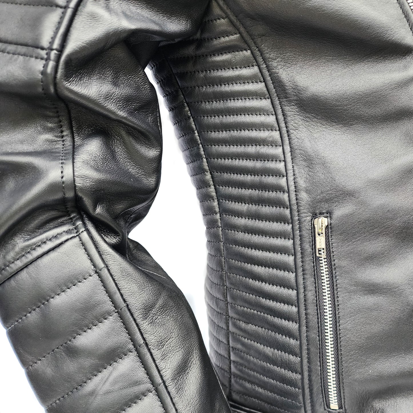 Rogue - Mens REAL Genuine Leather Jacket - Black Side Zip Ribbed