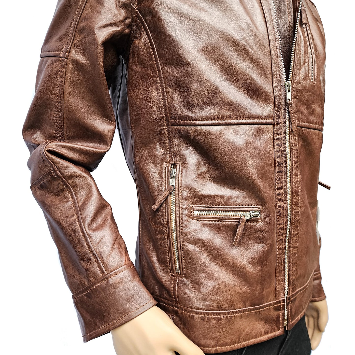 The Grizzly - Mens REAL Genuine Leather Jacket - Classic Brown