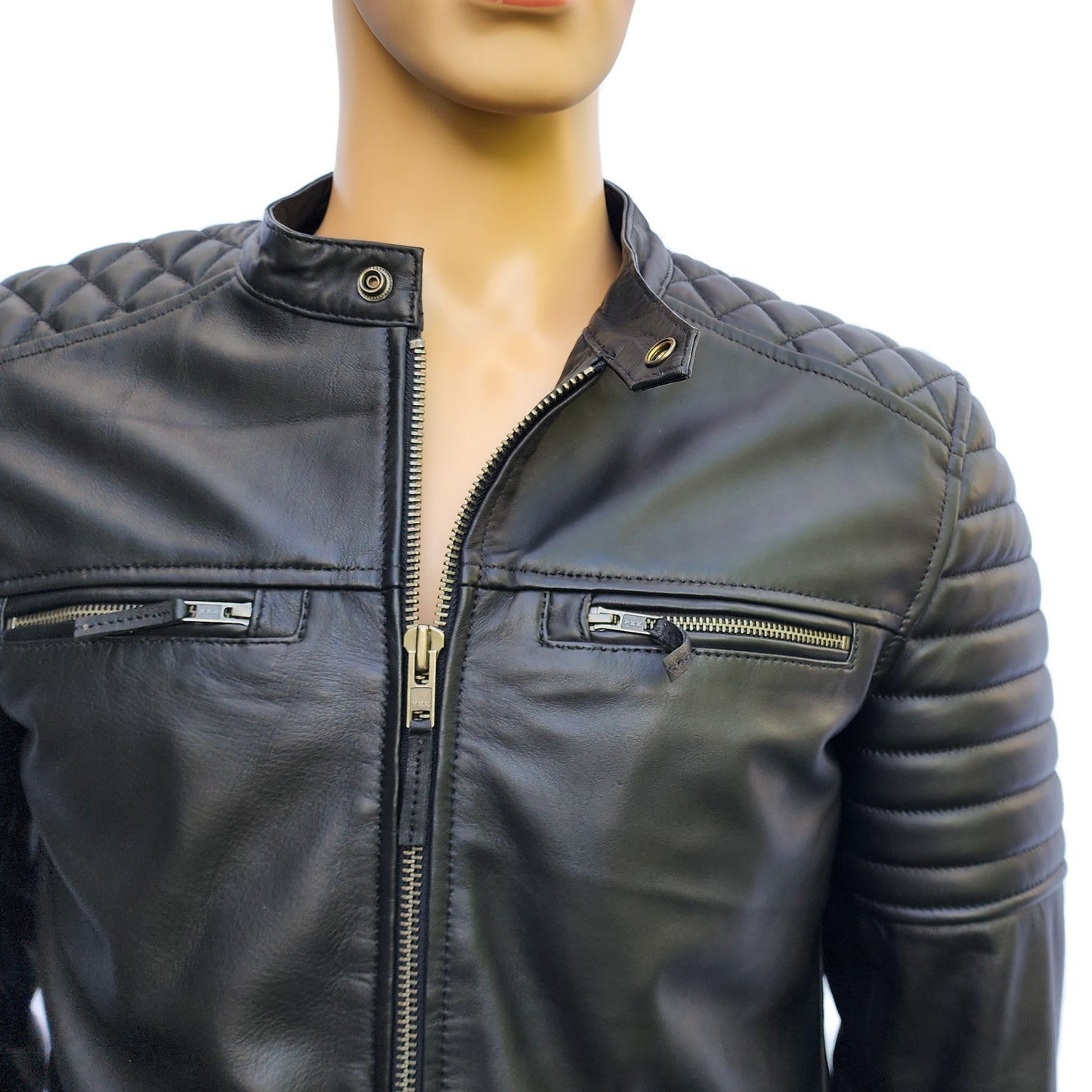 Urban Armor - Mens REAL Genuine Leather Jacket - Black Ribbed & Quilted