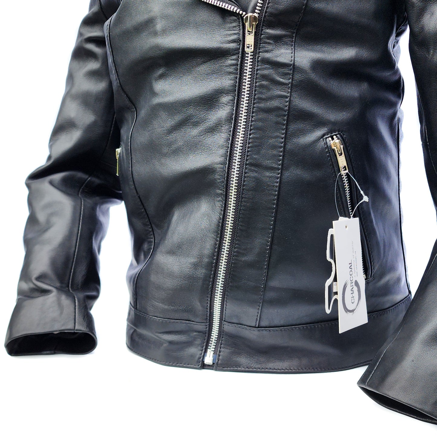 Viper Black - Womens REAL Genuine Leather Jacket - Black Side Zip