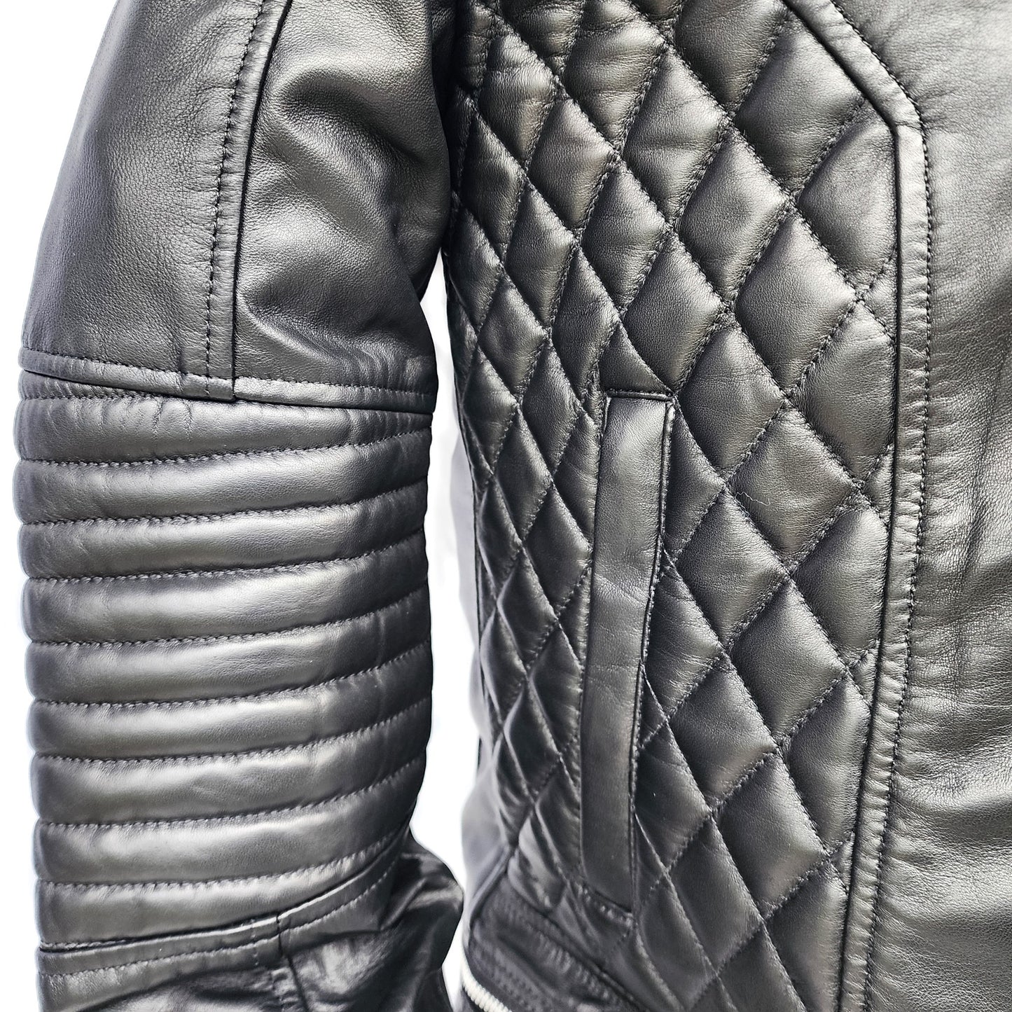 Blackout - Mens REAL Genuine Leather Jacket - Black Ribbed & Quilted