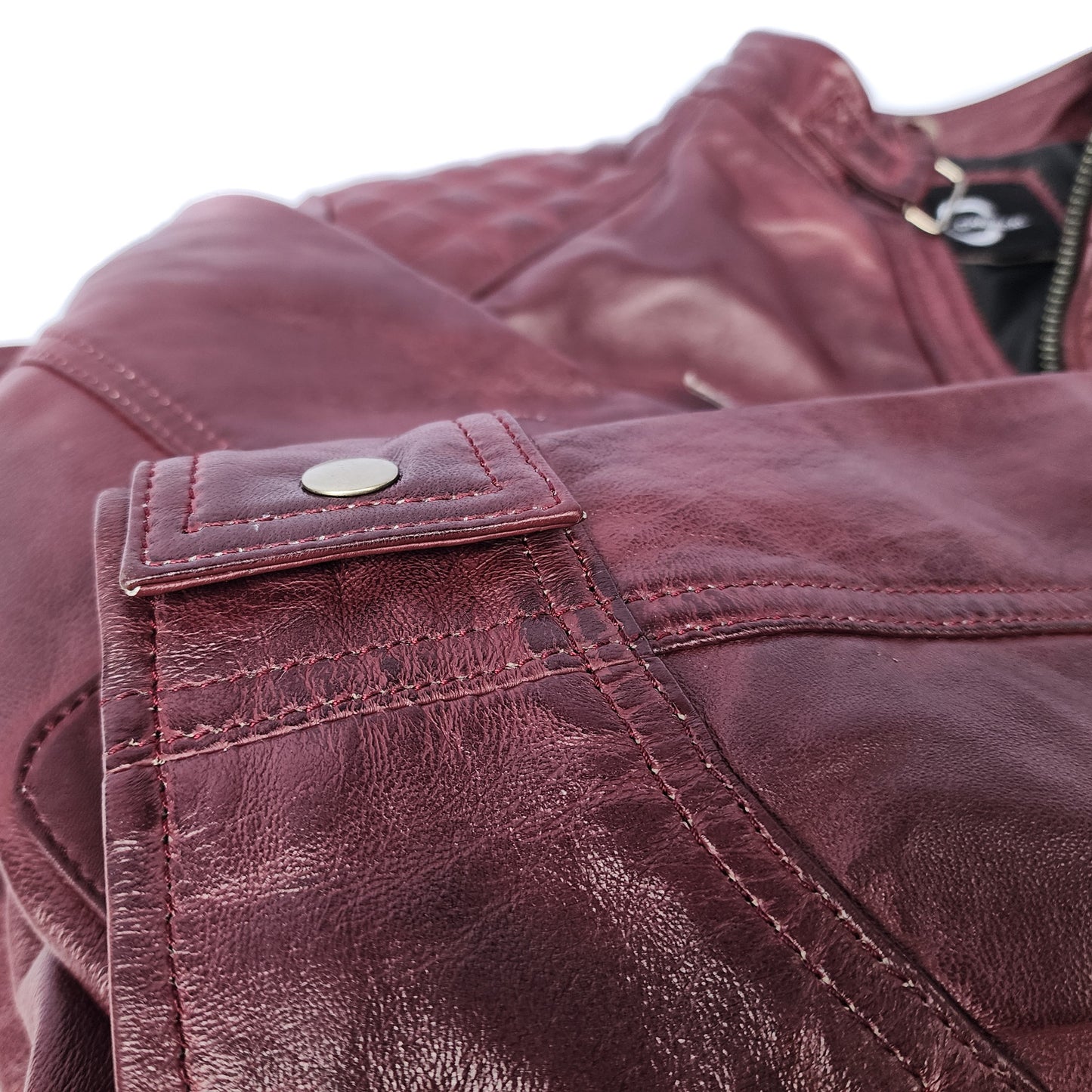 Crimson Brawler - Mens REAL Genuine Leather Jacket - Burgundy Quilted Shoulders