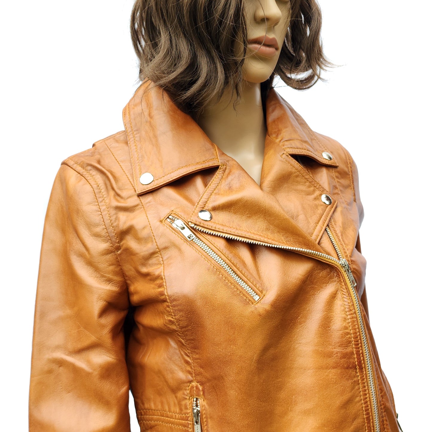 Desert Drift - Womens REAL Genuine Leather Jacket - Tan Side Zip