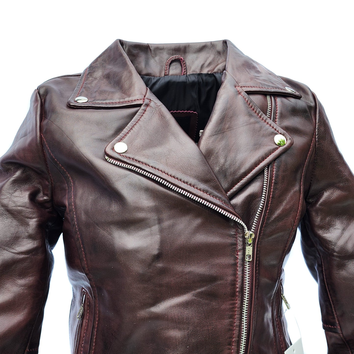 Merlot Ridge - Womens REAL Genuine Leather Jacket - Burgundy Side Zip