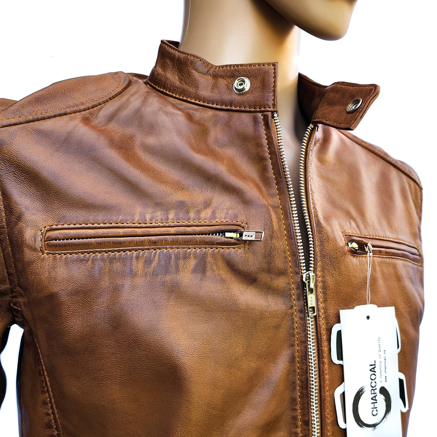 The Camel - Mens REAL Genuine Leather Jacket - Tan Classic Cut