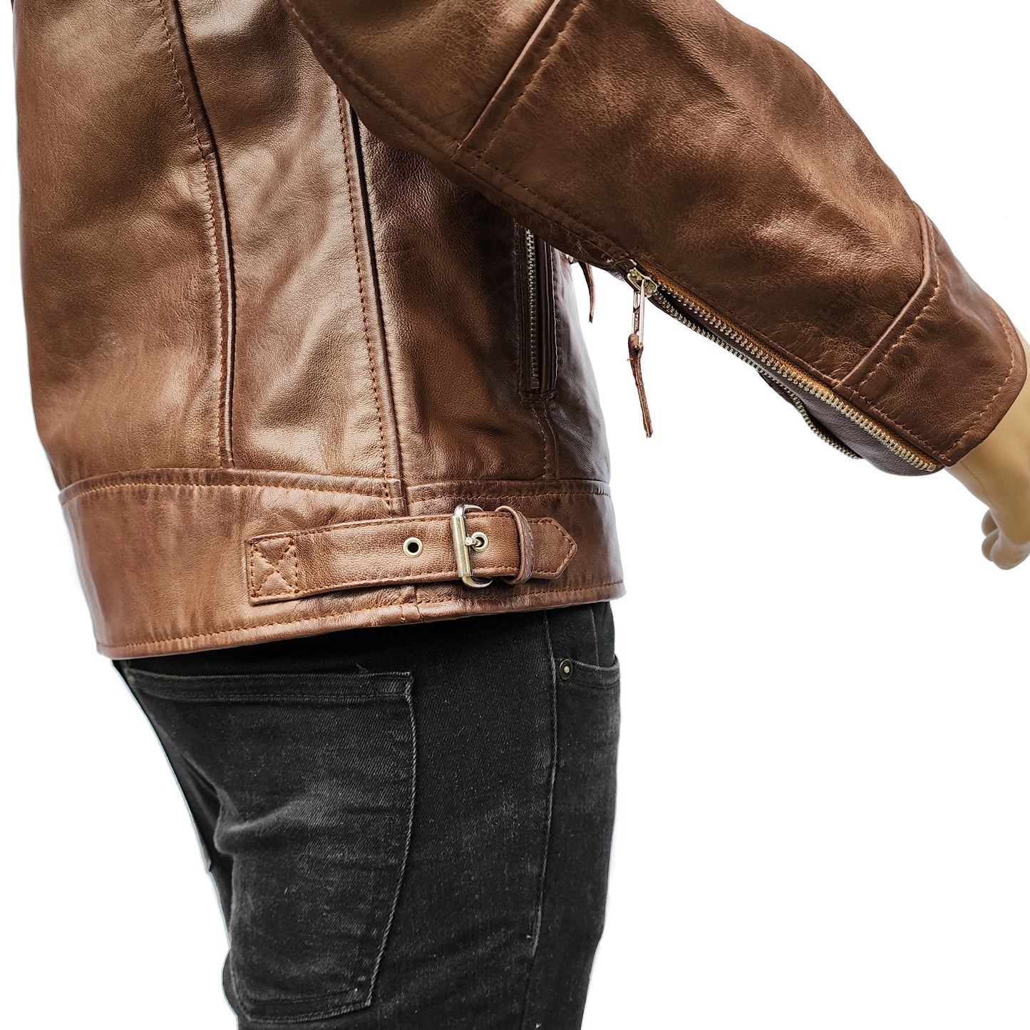 The Grizzly - Mens REAL Genuine Leather Jacket - Classic Brown