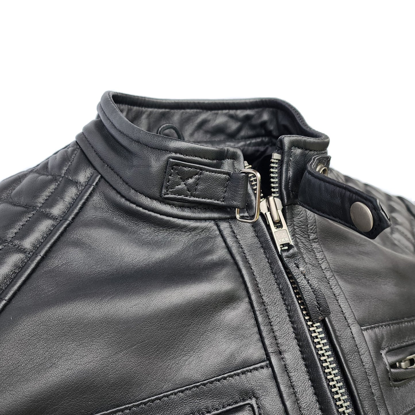 The Raven - Mens REAL Genuine Leather Jacket - Black Quilted Shoulders
