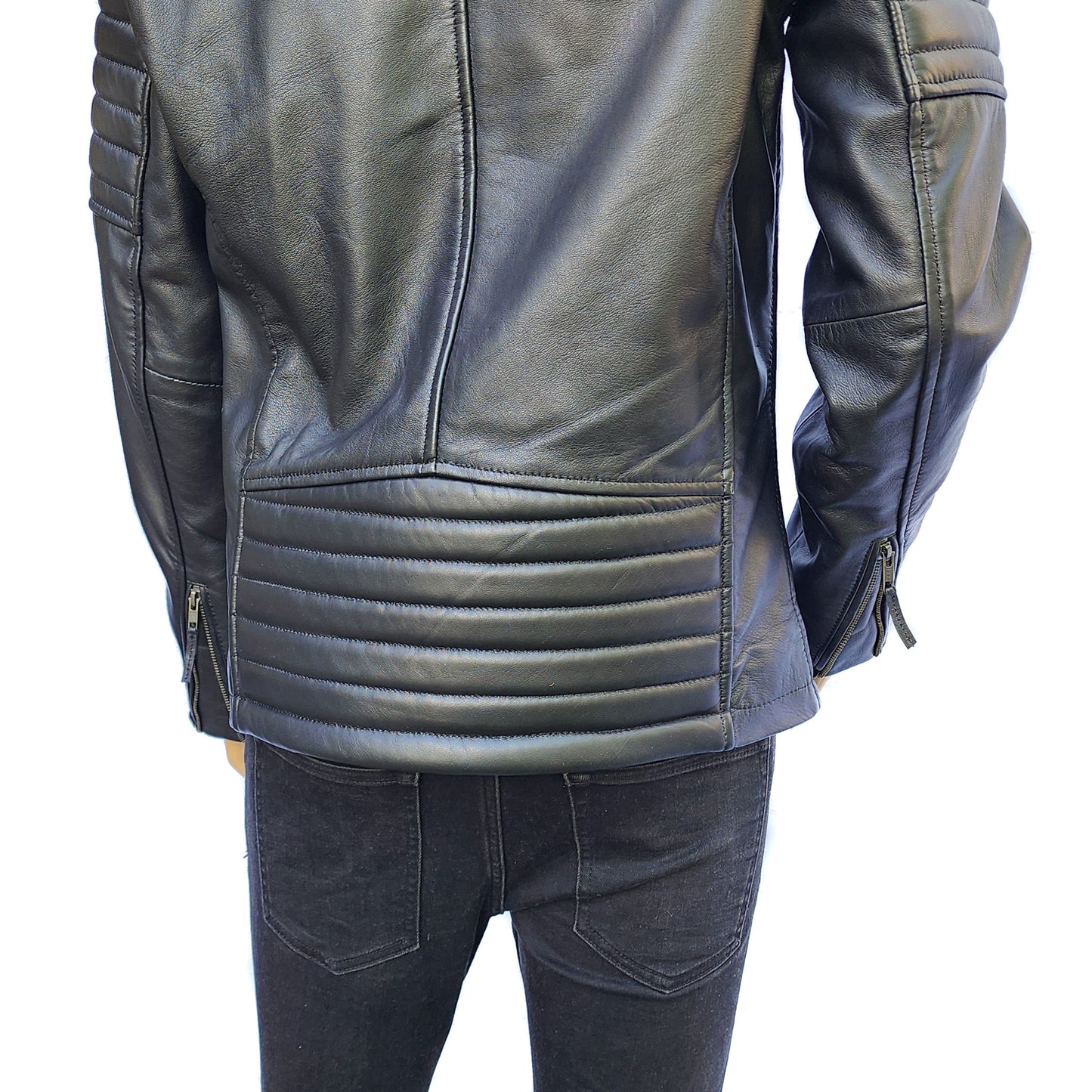 Urban Armor - Mens REAL Genuine Leather Jacket - Black Ribbed & Quilted