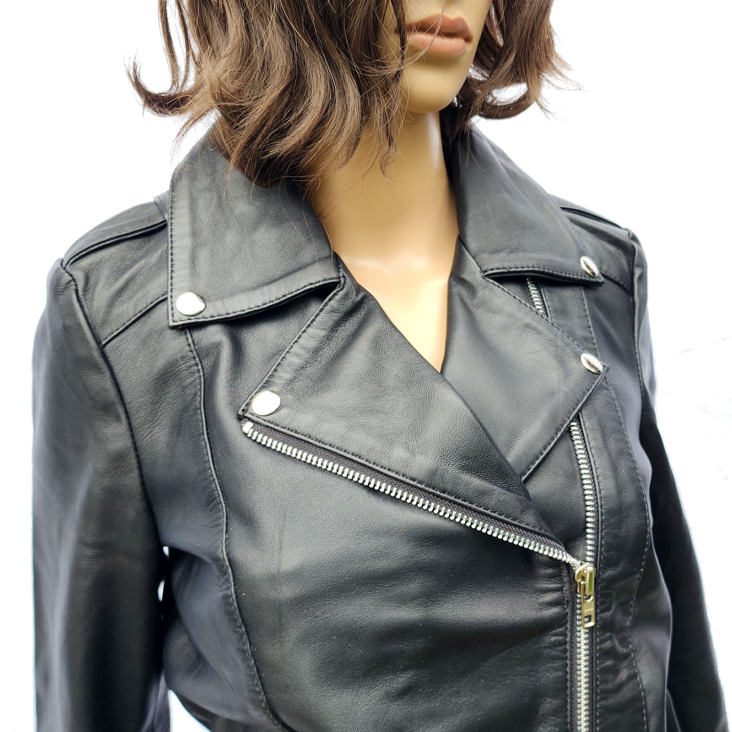 Viper Black - Womens REAL Genuine Leather Jacket - Black Side Zip