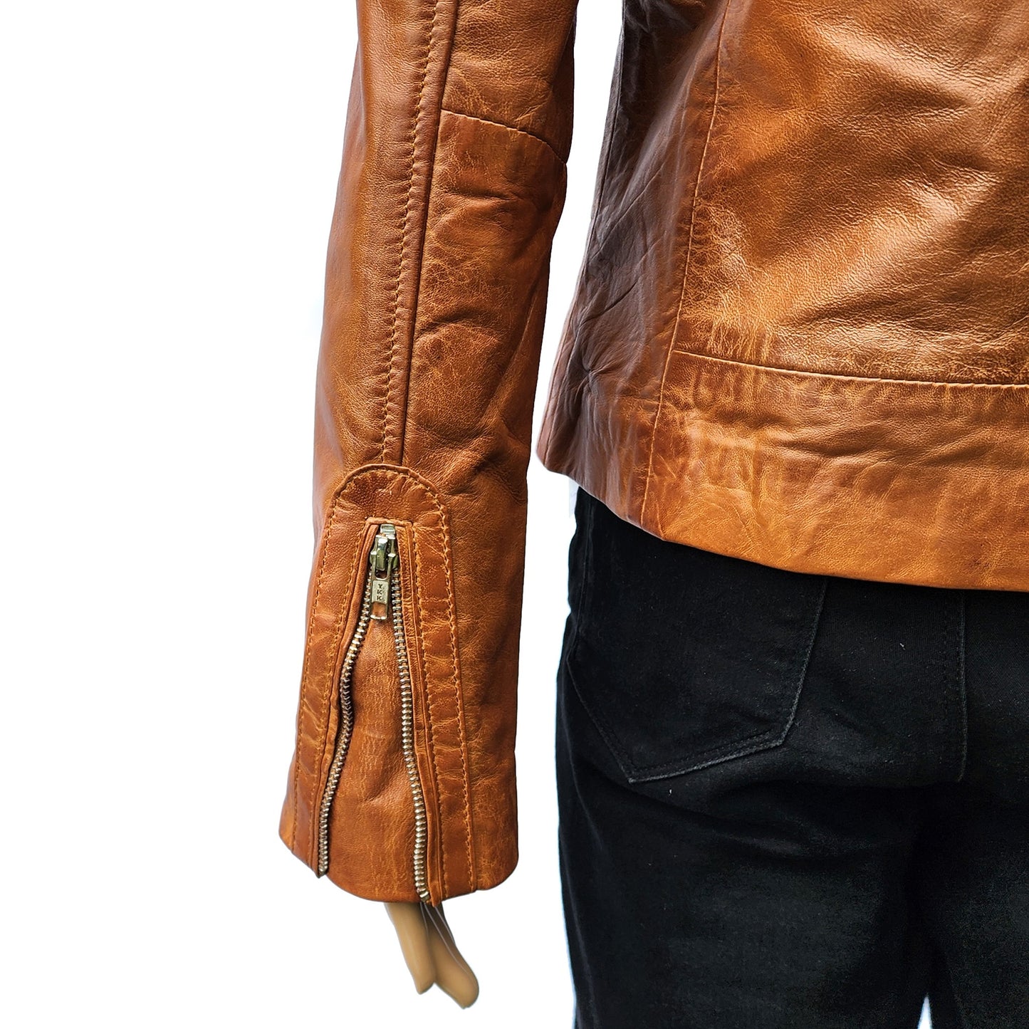 Desert Drift - Womens REAL Genuine Leather Jacket - Tan Side Zip