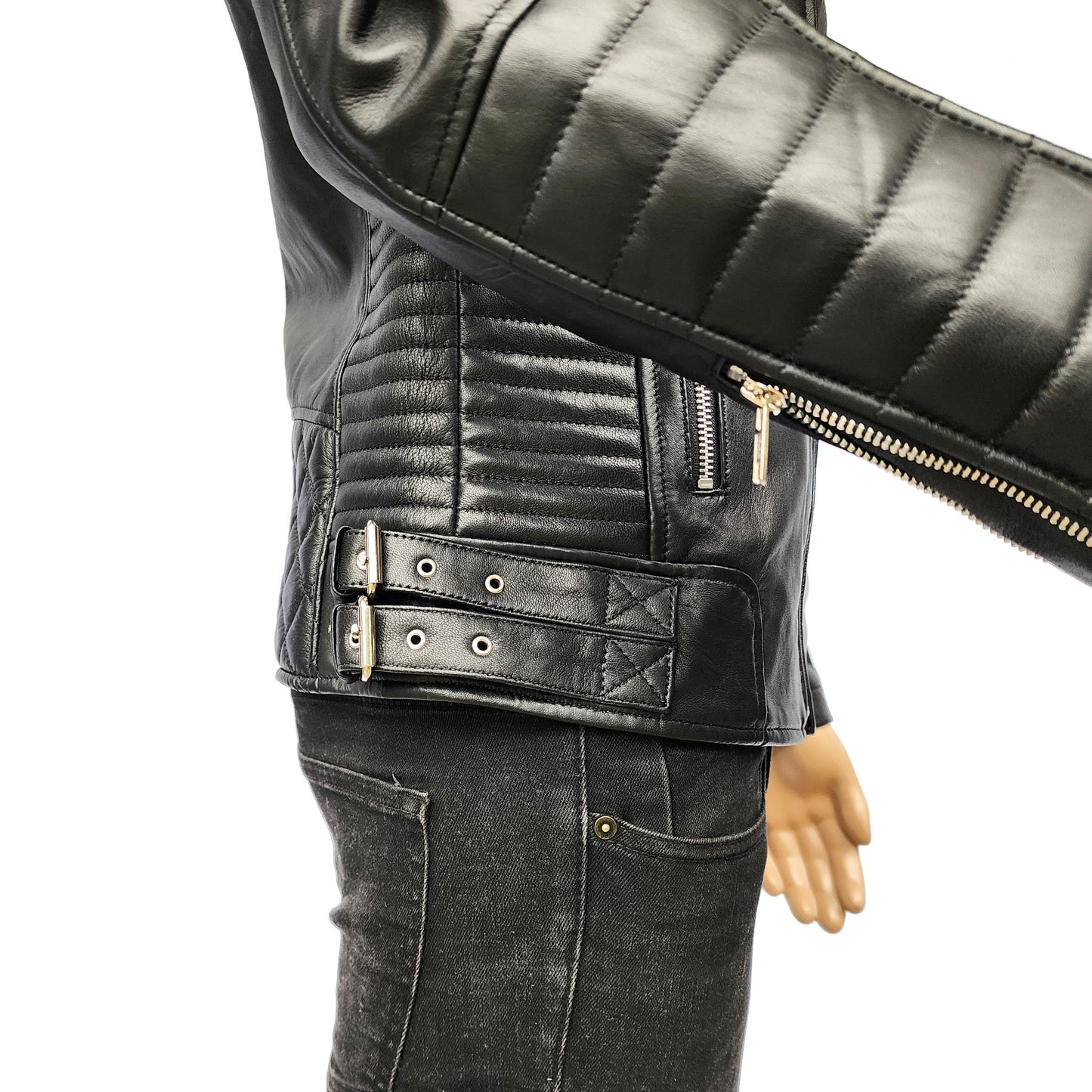 Rogue - Mens REAL Genuine Leather Jacket - Black Side Zip Ribbed