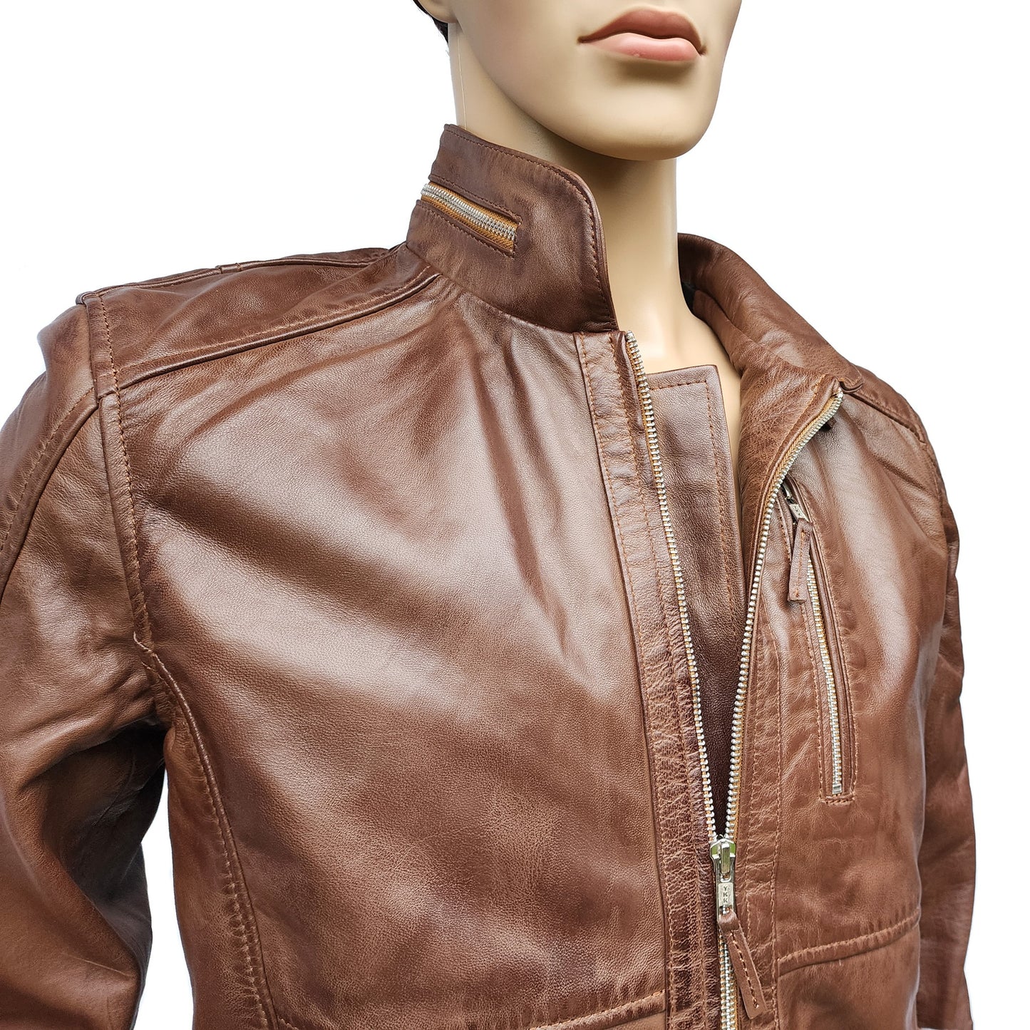The Grizzly - Mens REAL Genuine Leather Jacket - Classic Brown
