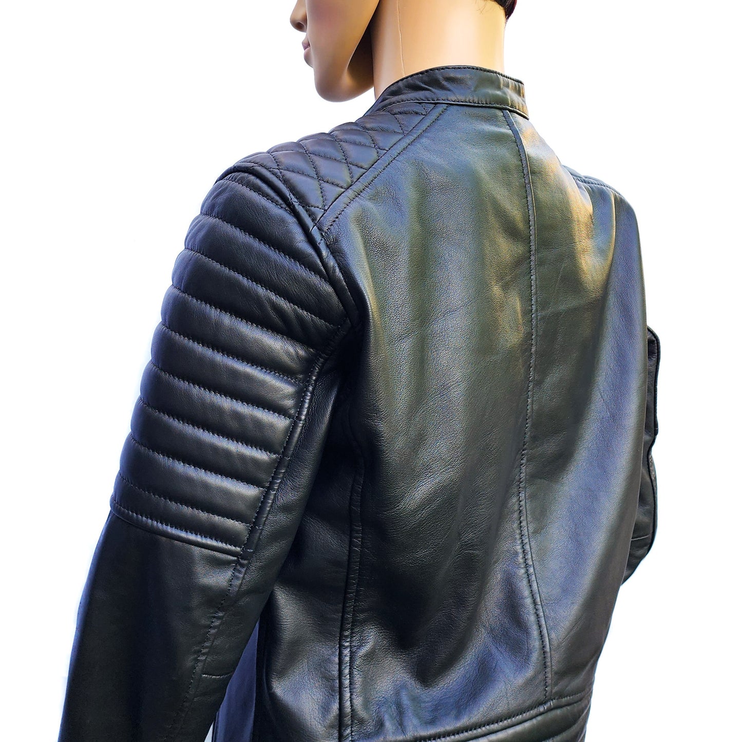 Urban Armor - Mens REAL Genuine Leather Jacket - Black Ribbed & Quilted