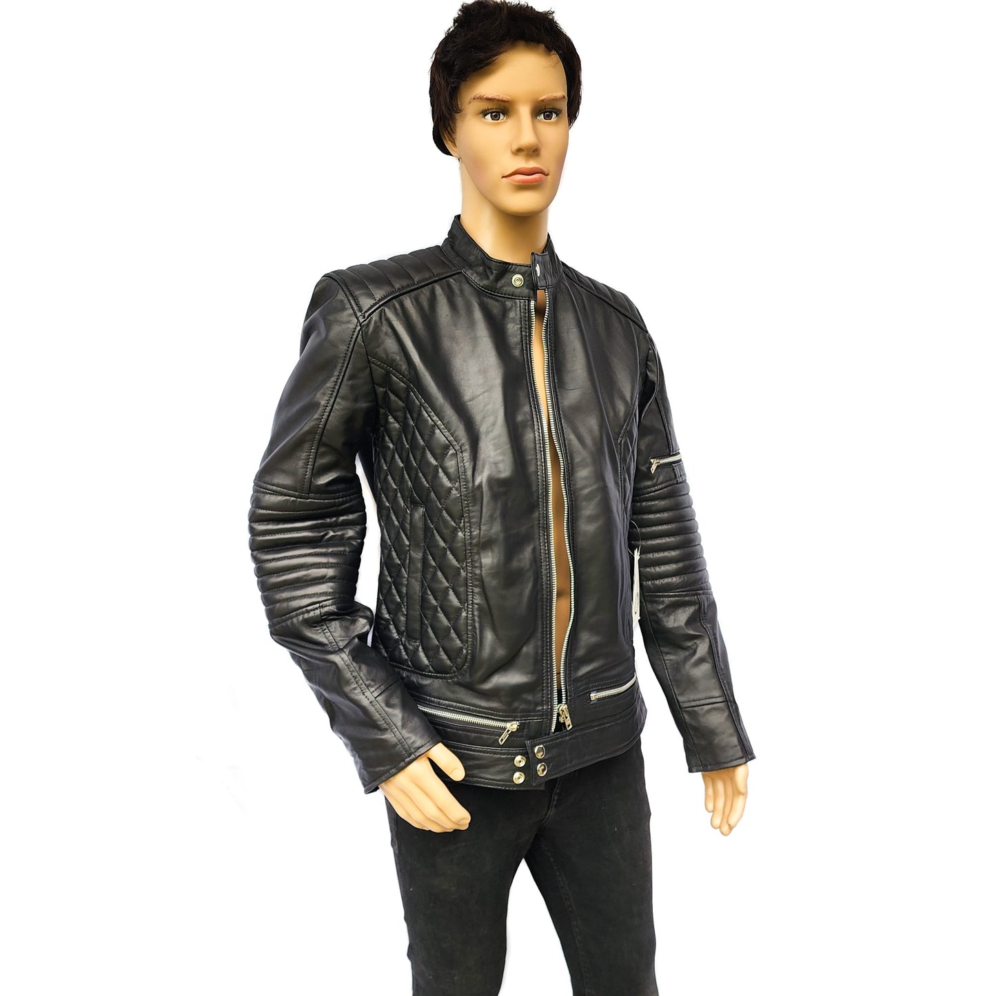 Blackout - Mens REAL Genuine Leather Jacket - Black Ribbed & Quilted