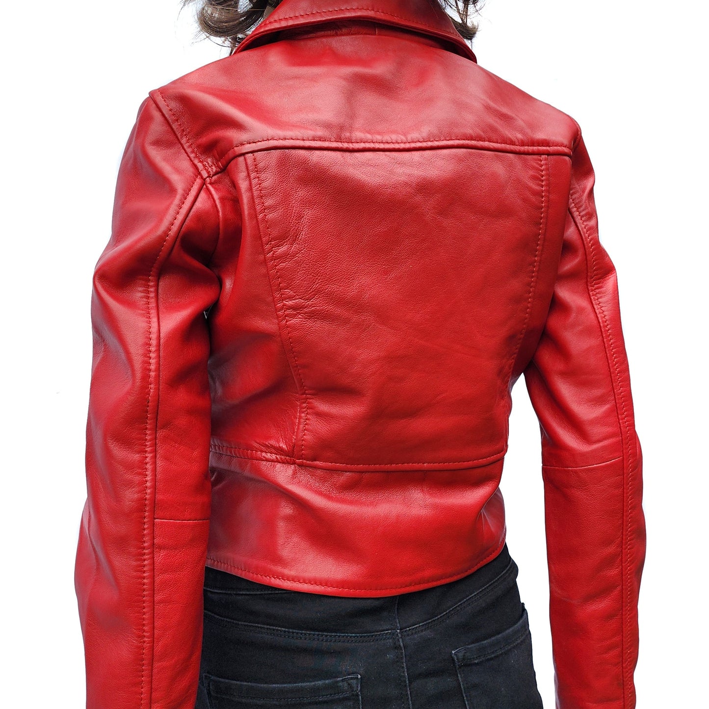 Cherry Blaze - Womens REAL Genuine Leather Jacket - Red Side Zip