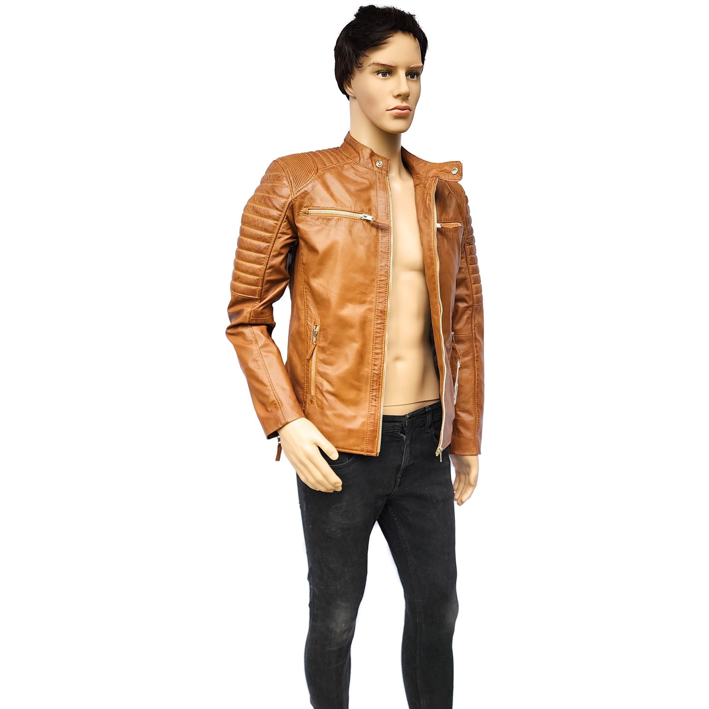 Dune Rider - Mens REAL Genuine Leather Jacket - Tan Ribbed