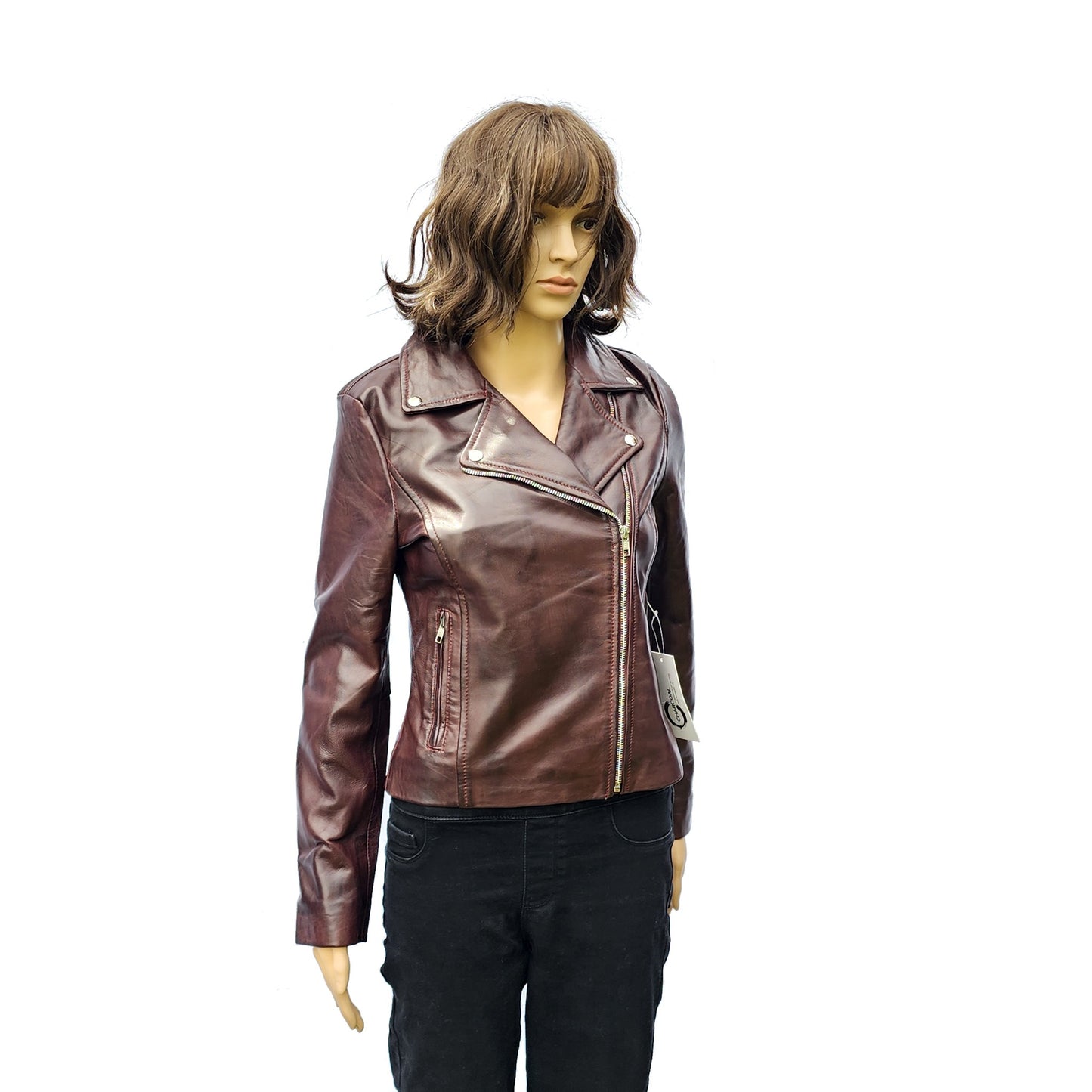 Merlot Ridge - Womens REAL Genuine Leather Jacket - Burgundy Side Zip