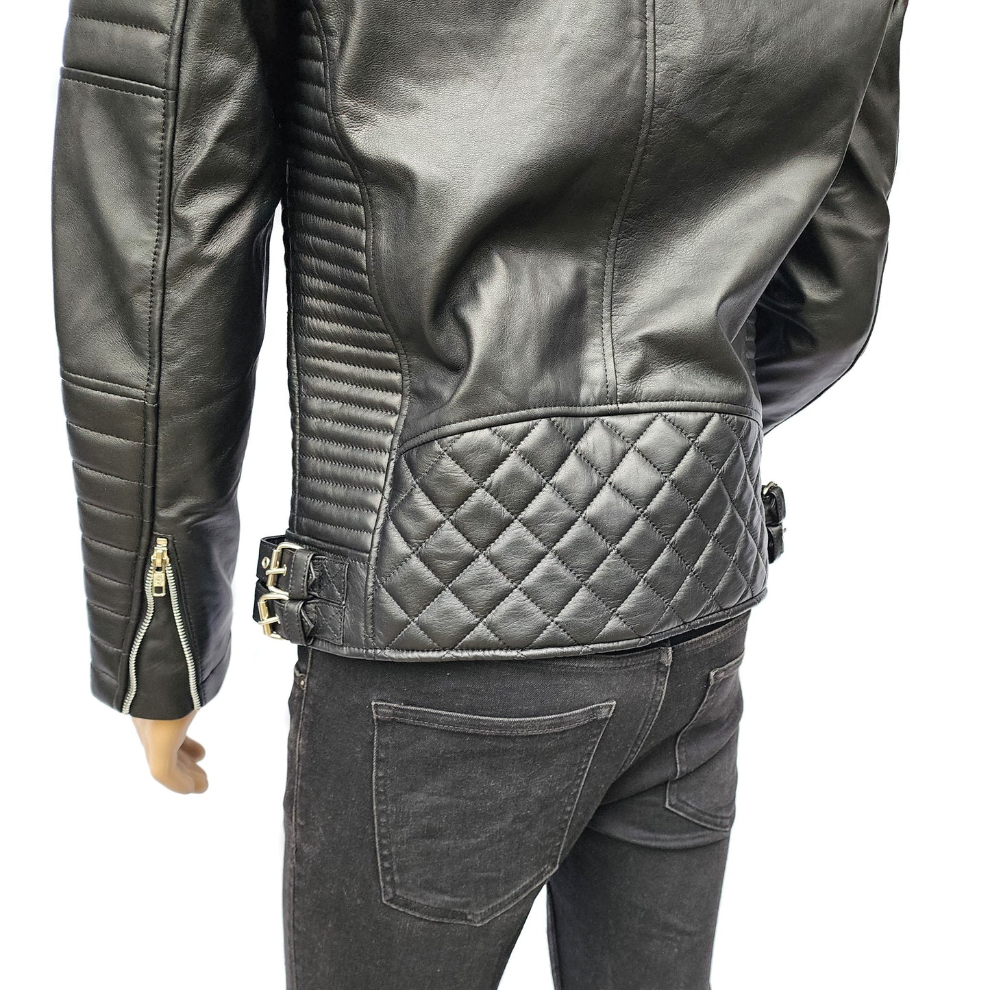 Rogue - Mens REAL Genuine Leather Jacket - Black Side Zip Ribbed