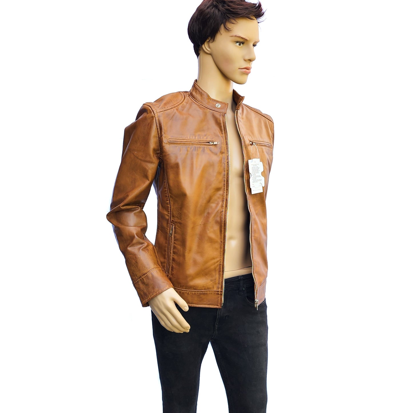 The Camel - Mens REAL Genuine Leather Jacket - Tan Classic Cut