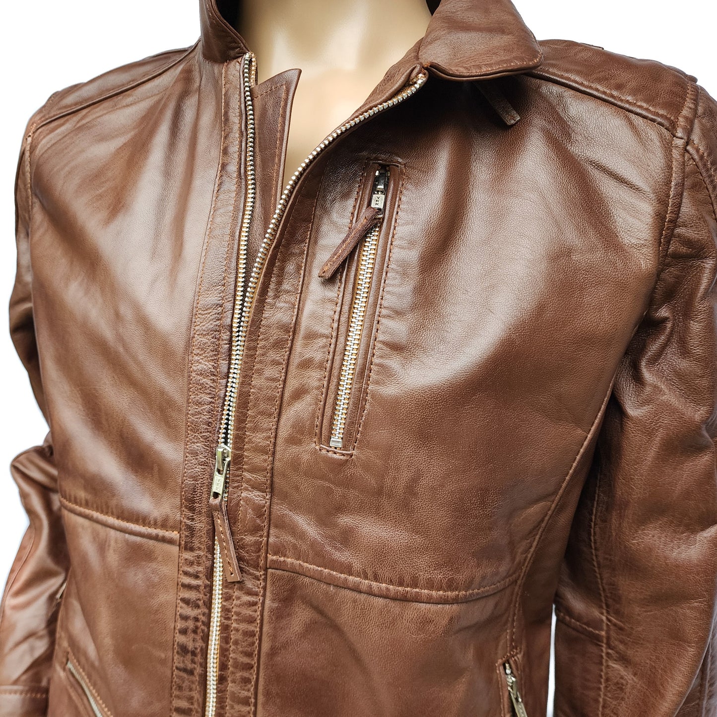 The Grizzly - Mens REAL Genuine Leather Jacket - Classic Brown