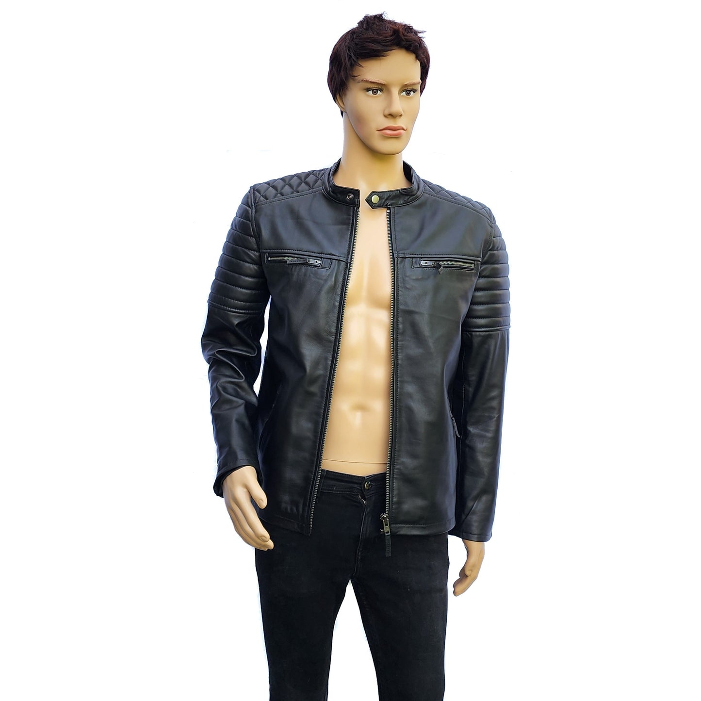 Urban Armor - Mens REAL Genuine Leather Jacket - Black Ribbed & Quilted