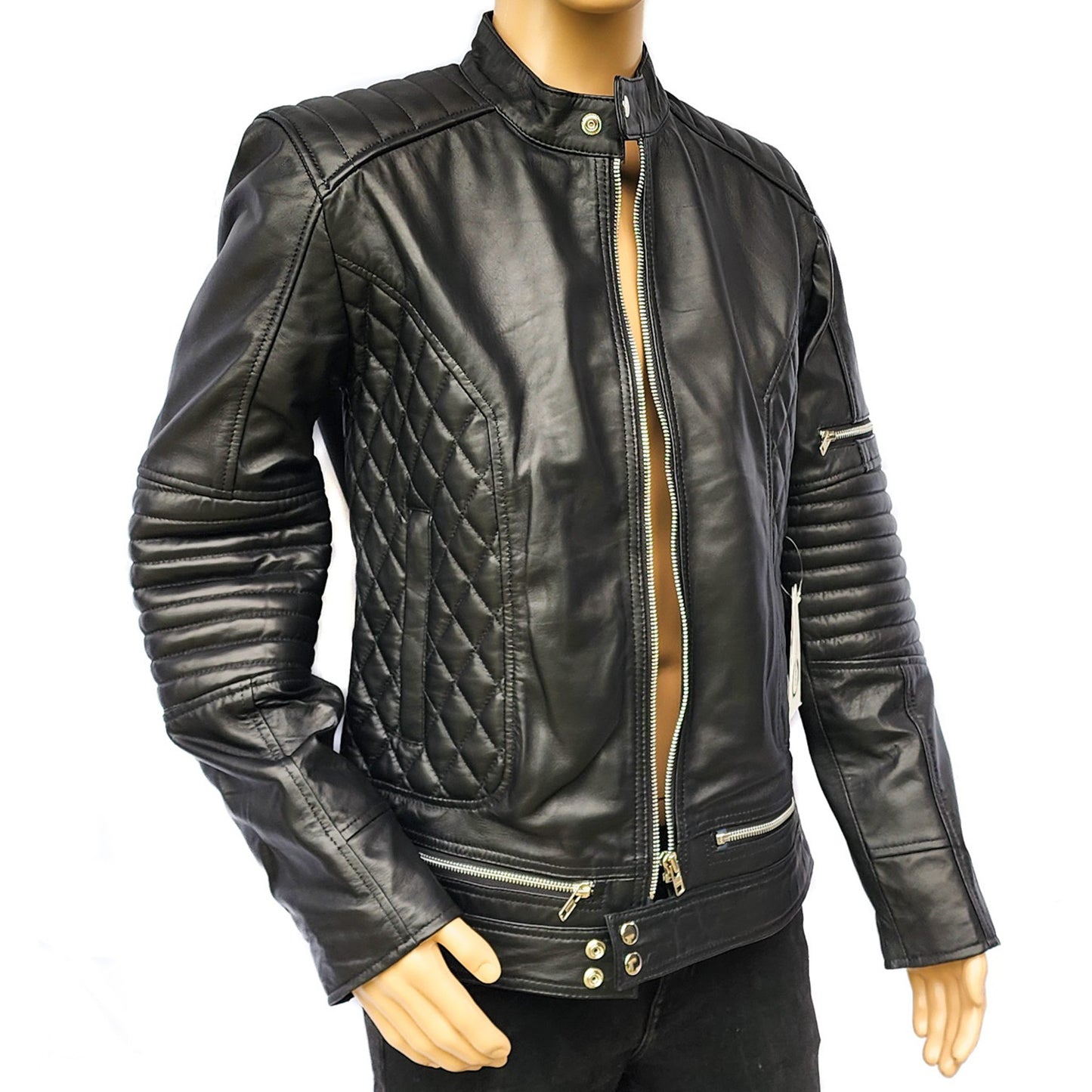 Blackout - Mens REAL Genuine Leather Jacket - Black Ribbed & Quilted