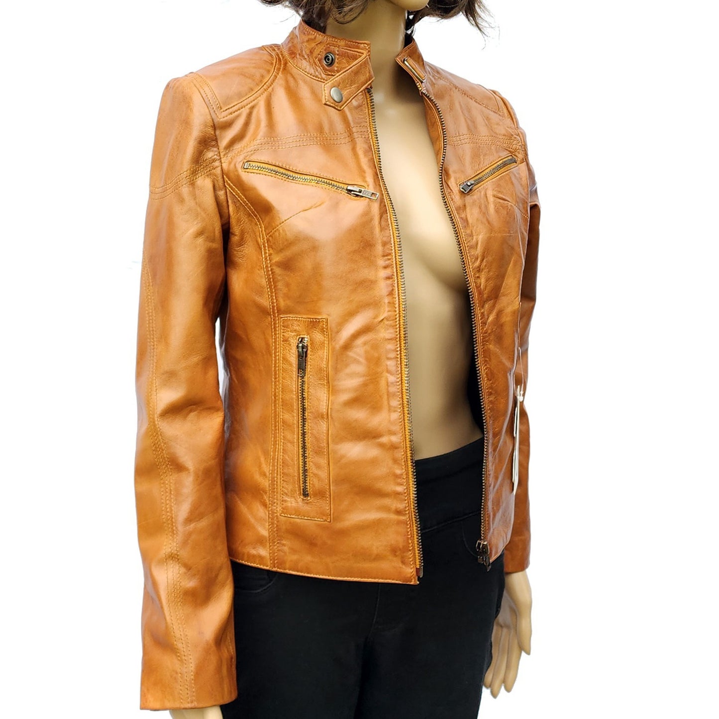 Bronze Ridge - Womens REAL Genuine Leather Jacket - Tan Classic Cut
