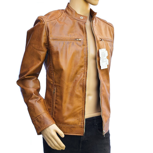 The Camel - Mens REAL Genuine Leather Jacket - Tan Classic Cut