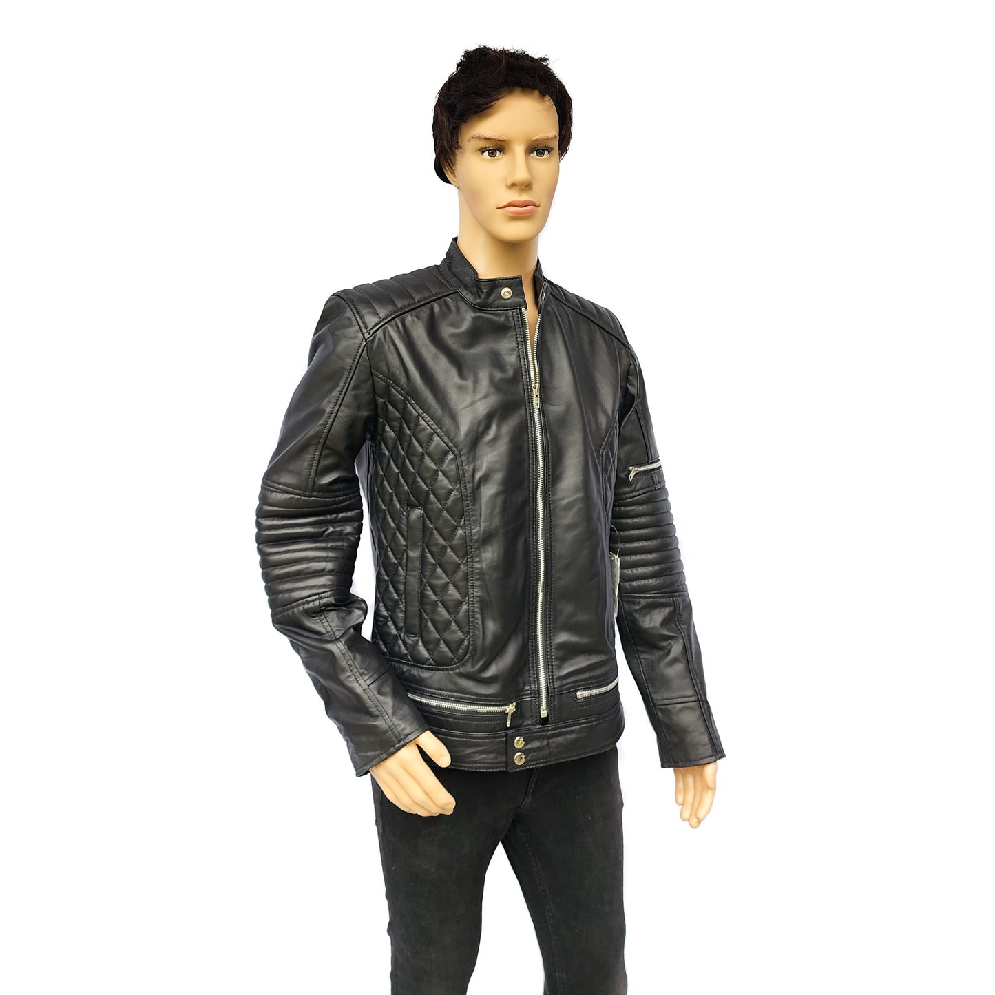 Blackout - Mens REAL Genuine Leather Jacket - Black Ribbed & Quilted