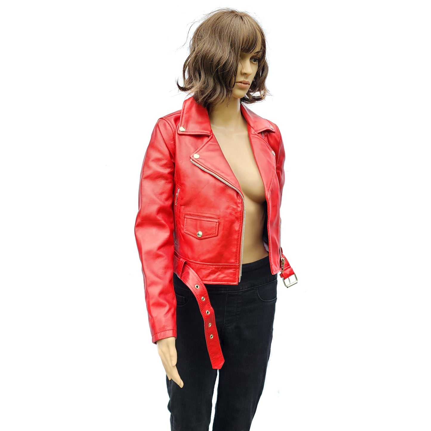 Cherry Blaze - Womens REAL Genuine Leather Jacket - Red Side Zip
