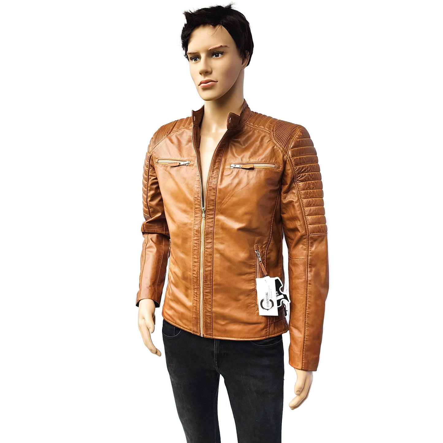 Dune Rider - Mens REAL Genuine Leather Jacket - Tan Ribbed