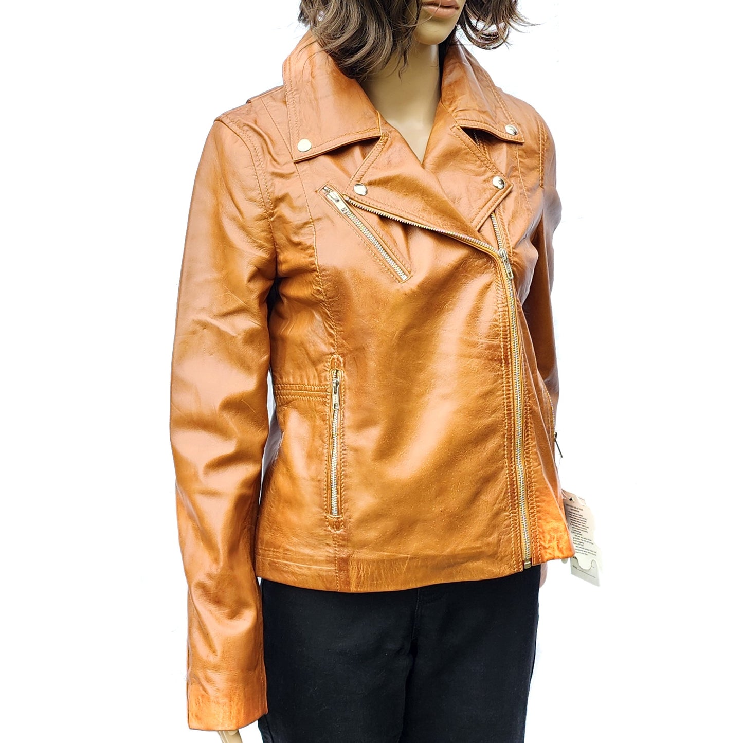 Desert Drift - Womens REAL Genuine Leather Jacket - Tan Side Zip