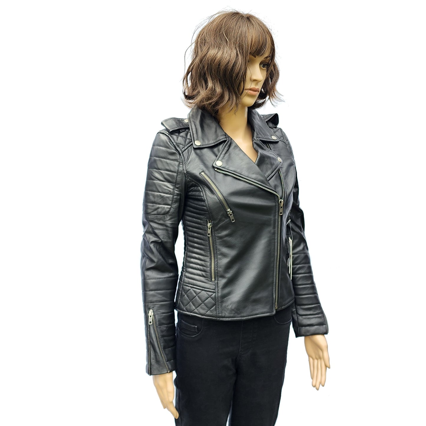Mystic Rider - Womens REAL Genuine Leather Jacket - Black Side Zip Ribbed