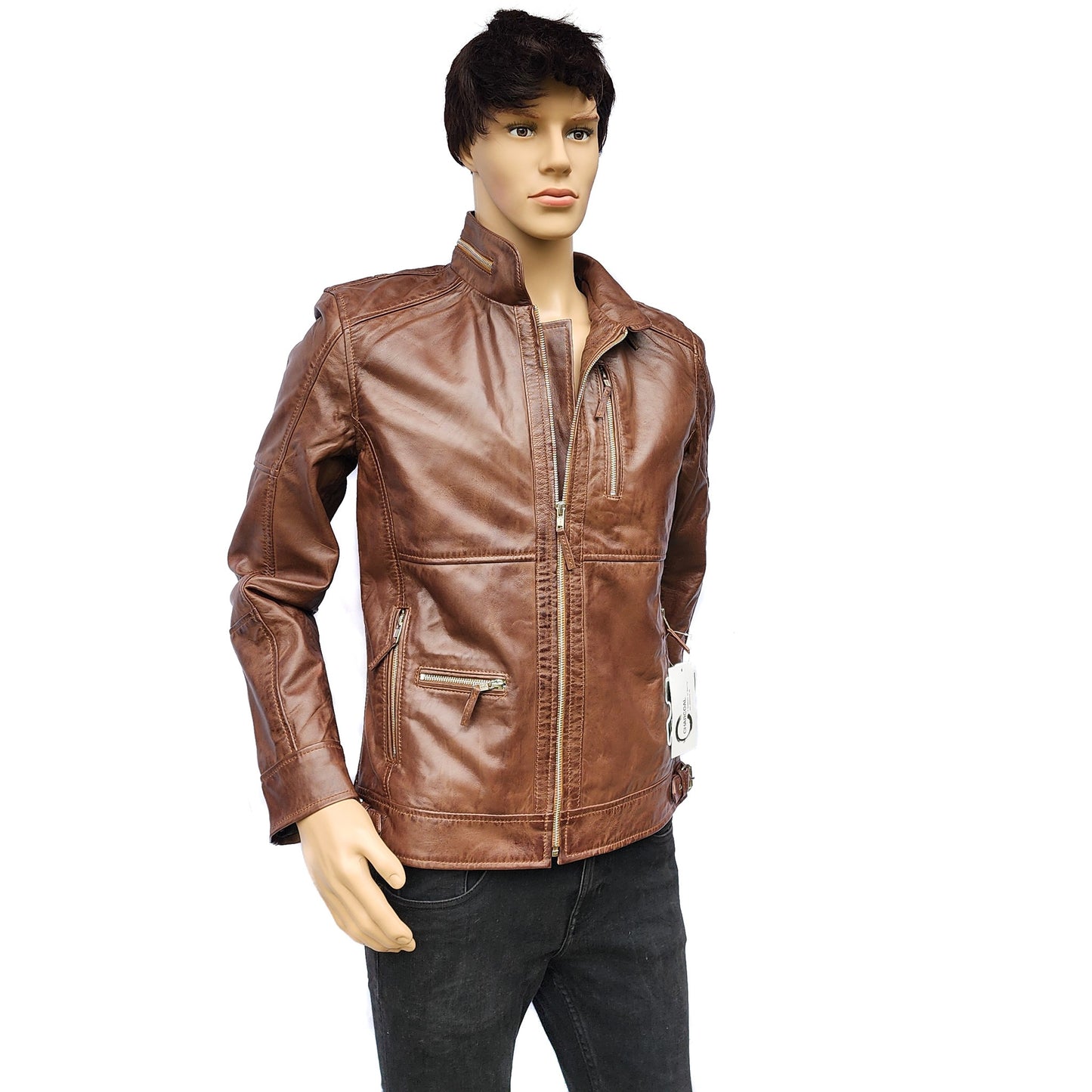 The Grizzly - Mens REAL Genuine Leather Jacket - Classic Brown