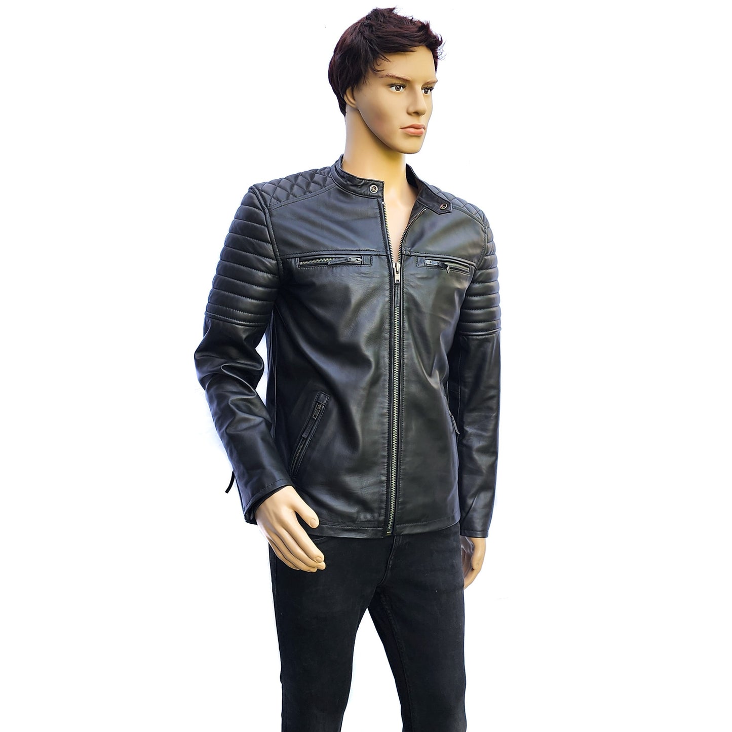 Urban Armor - Mens REAL Genuine Leather Jacket - Black Ribbed & Quilted