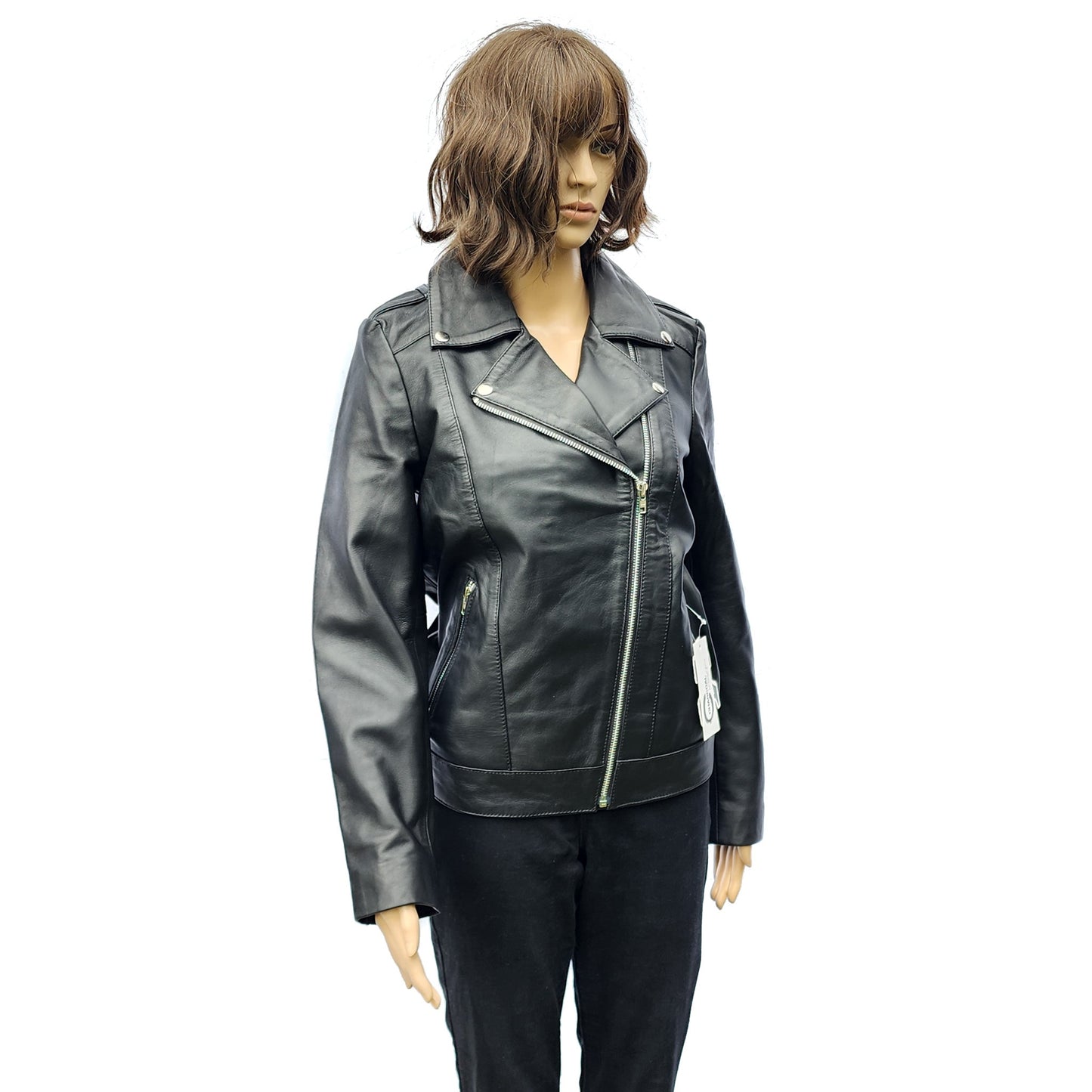 Viper Black - Womens REAL Genuine Leather Jacket - Black Side Zip