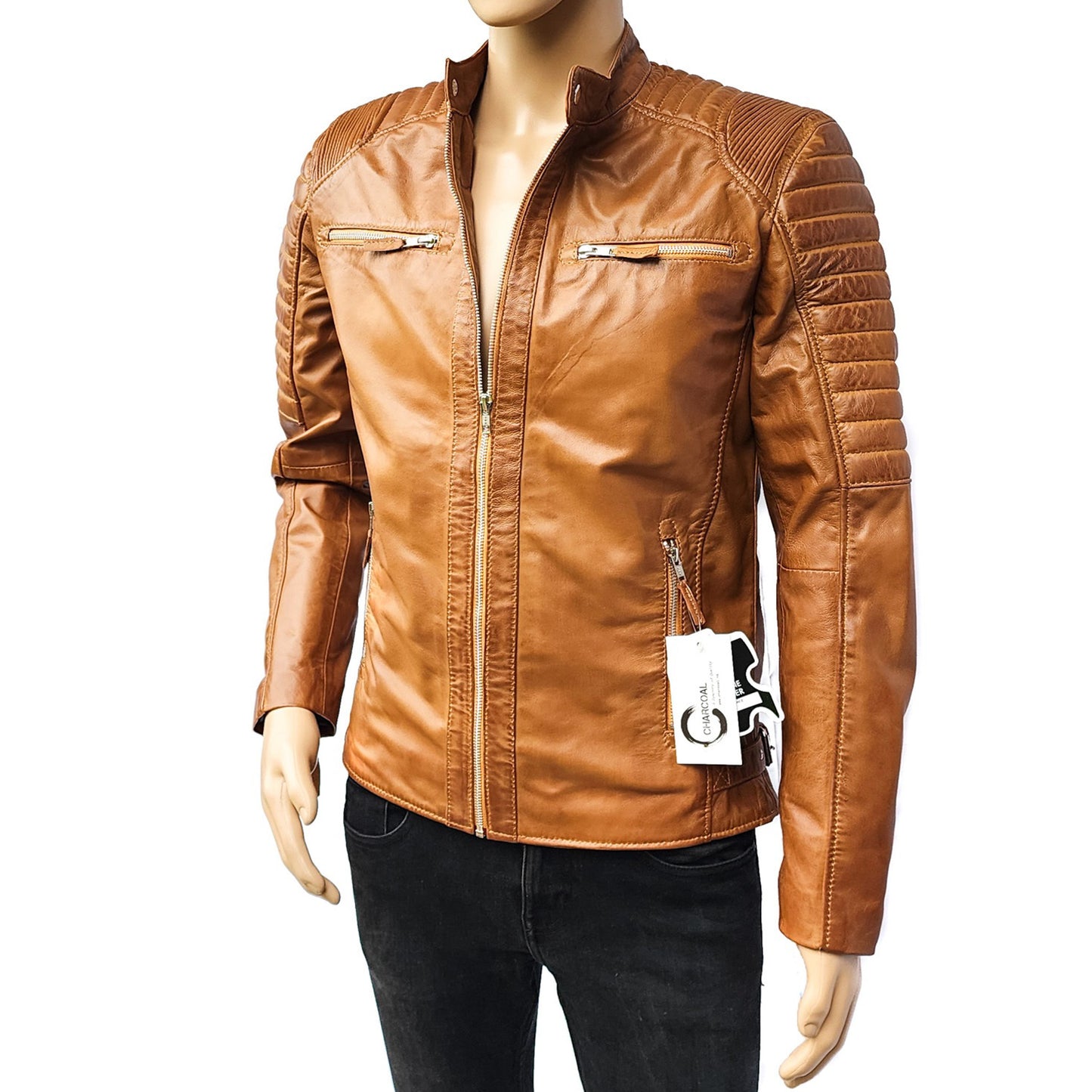 Dune Rider - Mens REAL Genuine Leather Jacket - Tan Ribbed