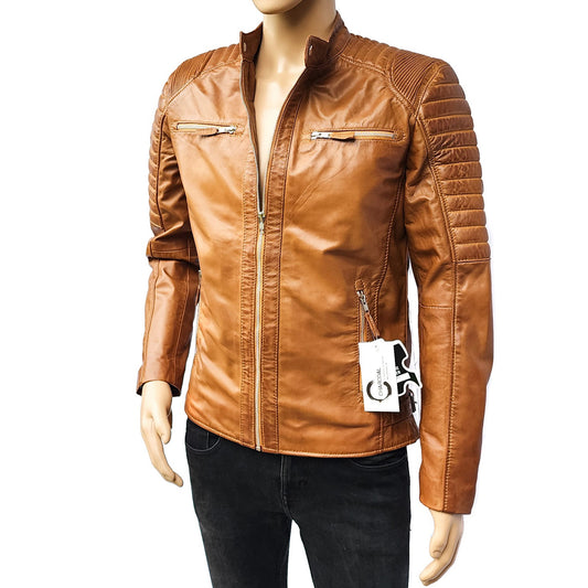 Dune Rider - Mens REAL Genuine Leather Jacket - Tan Ribbed