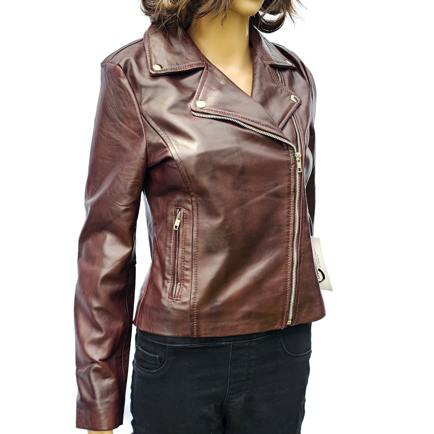 Merlot Ridge - Womens REAL Genuine Leather Jacket - Burgundy Side Zip