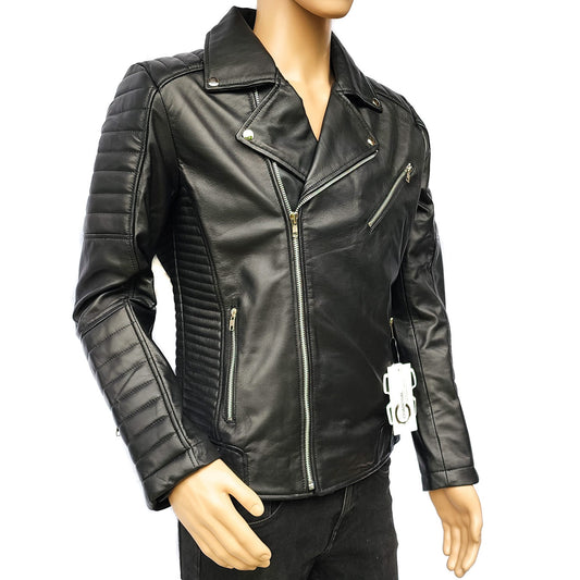Rogue - Mens REAL Genuine Leather Jacket - Black Side Zip Ribbed