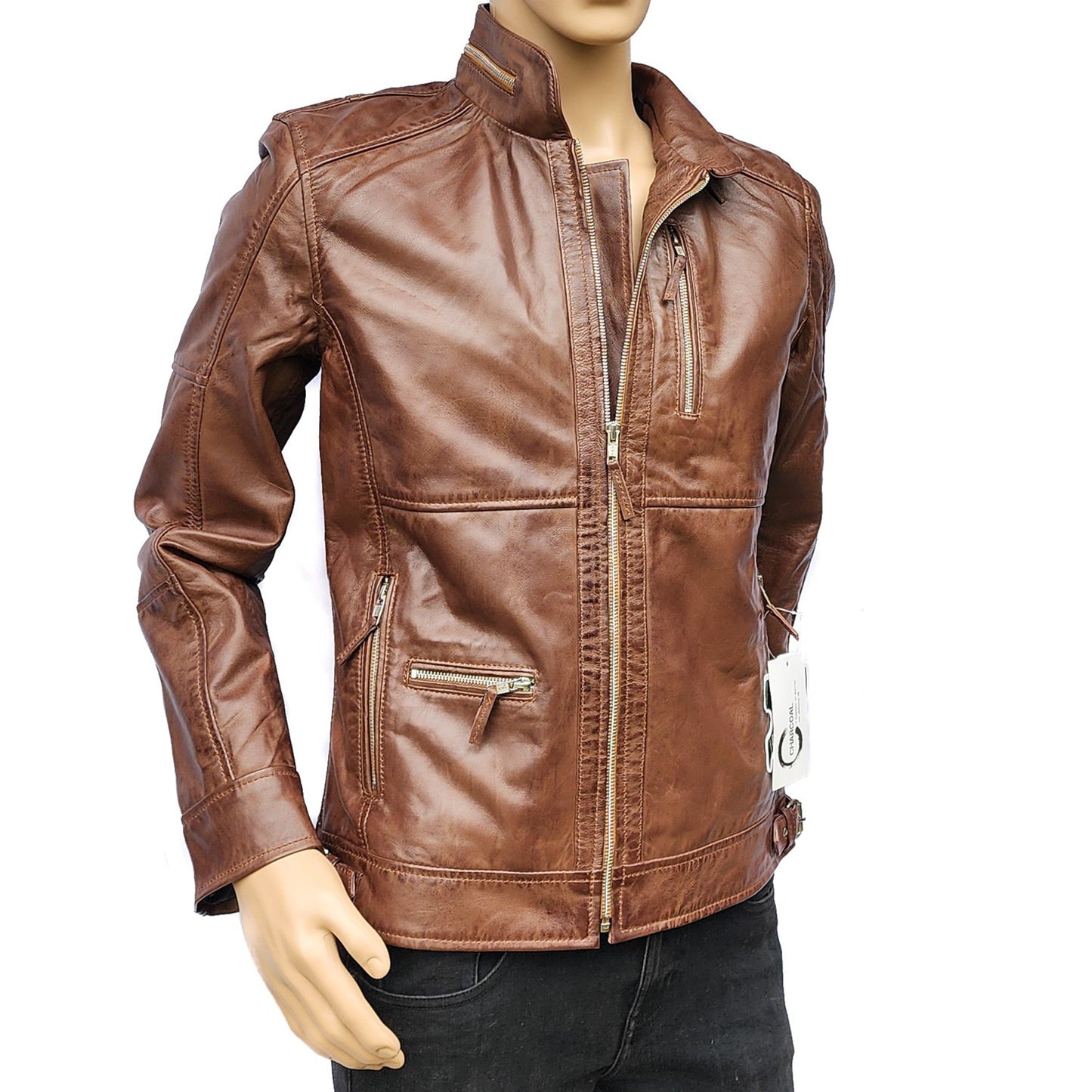 The Grizzly - Mens REAL Genuine Leather Jacket - Classic Brown